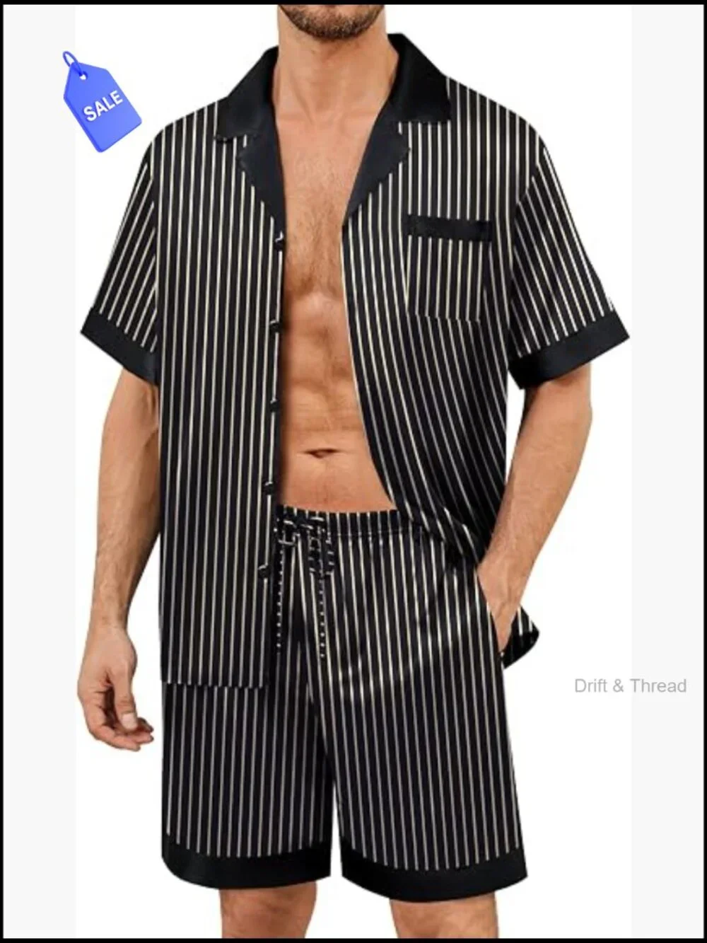 Men's Satin Pajama Set Short Sleeve Button Down Silk Pjs with Pockets Lounge